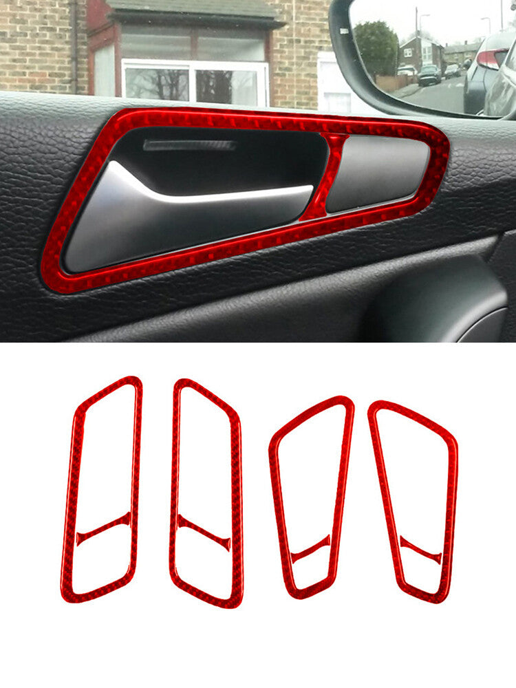 8Pcs Door Controller Trim Cover Handle Carbon Fiber for VW for Passat 2006-2011 Red