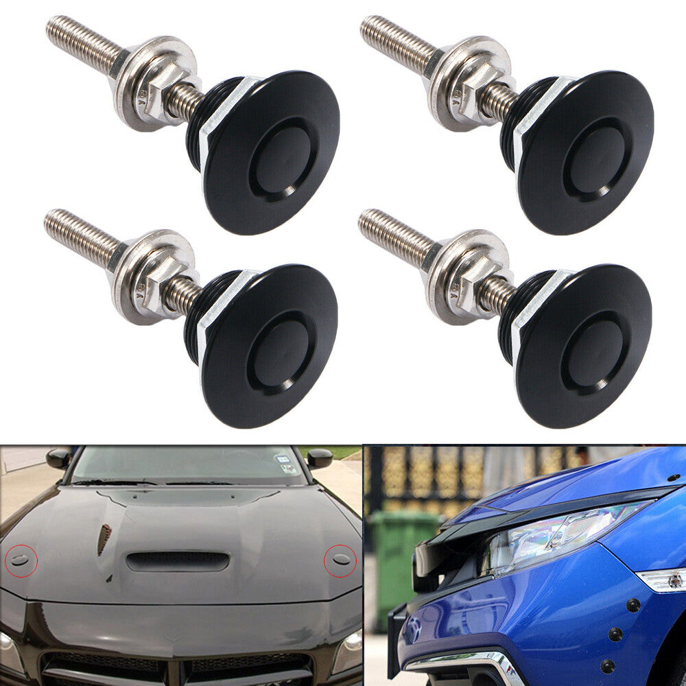 Push Button Quick Release Hood Bonnet Pins Lock Clip Car Bumper Latch Kit Black