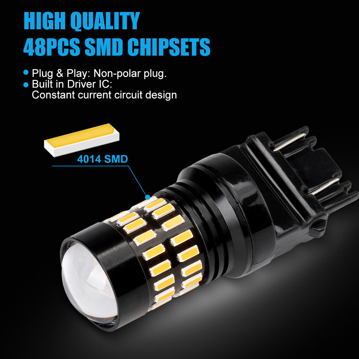 2-pack 3156 3157 4157 LED turn signal bulbs, overspeed warning flashers, amber color