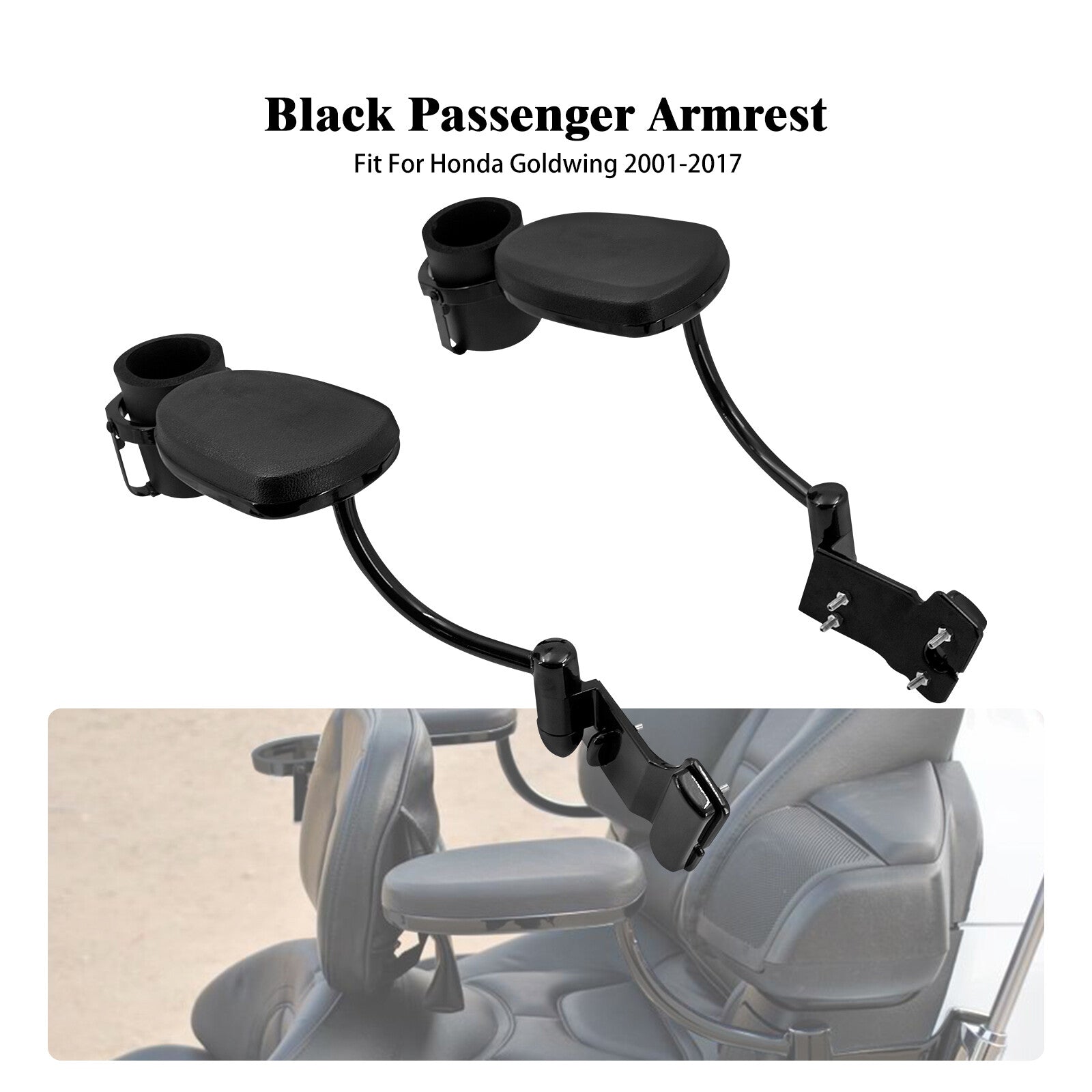 Adjustable Passenger Black Armrest w/ Cup Holder Fot for Honda Goldwing GL1800 01-17