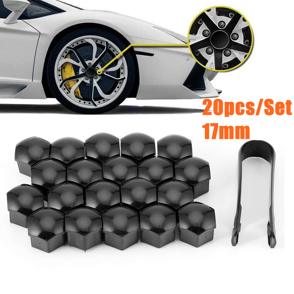 20x 17mm Car Auto Wheel Lug Bolt Nut Cover Caps Tool Protector Black Universal