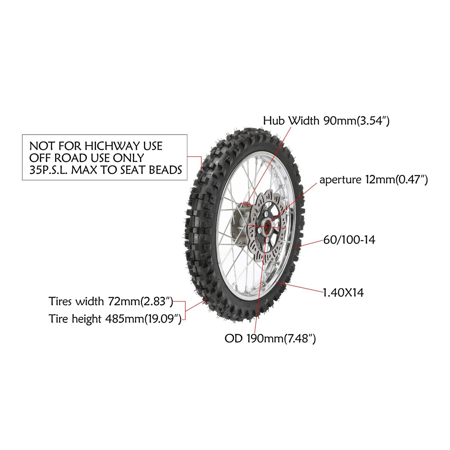 60/100-14 + 80/100-12 front and rear tires and rims SSR 125cc Taotao 110cc Pit bicycle