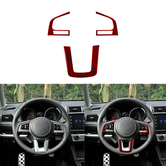 3X Red Carbon Fiber Steering Wheel Cover Trim for Subaru Outback Legacy 2015-17