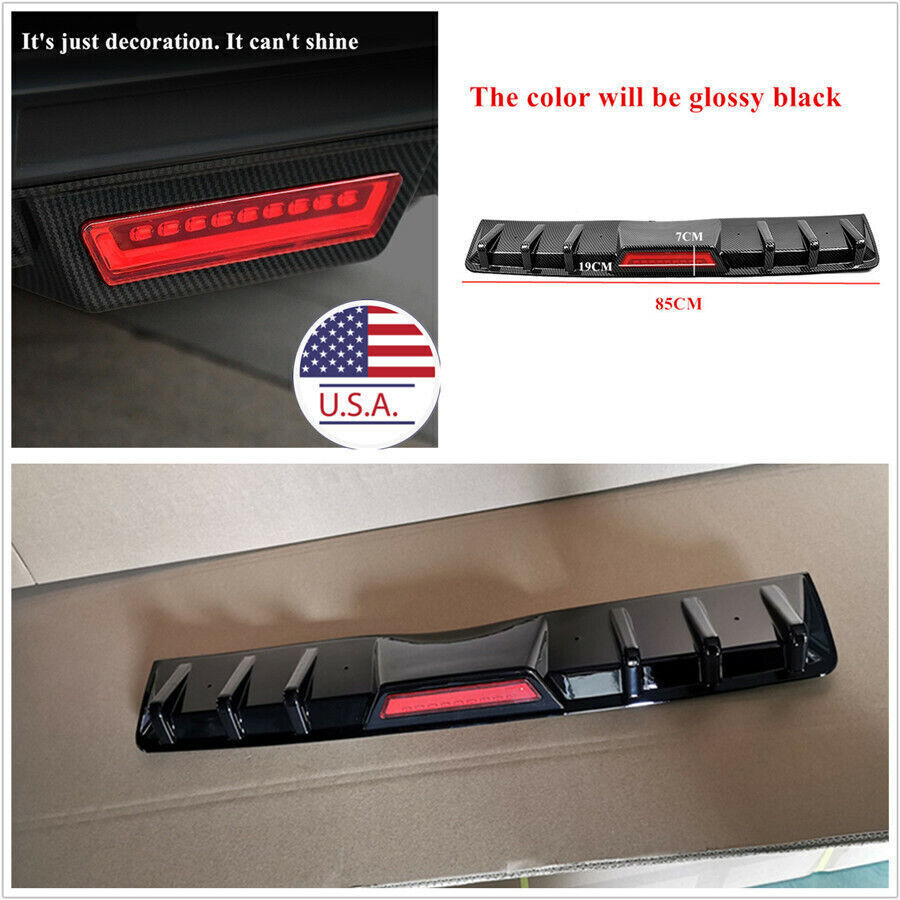 Universal Rear Bumper Diffuser Lip Spoiler Glossy Black w/ Decoration Red Light