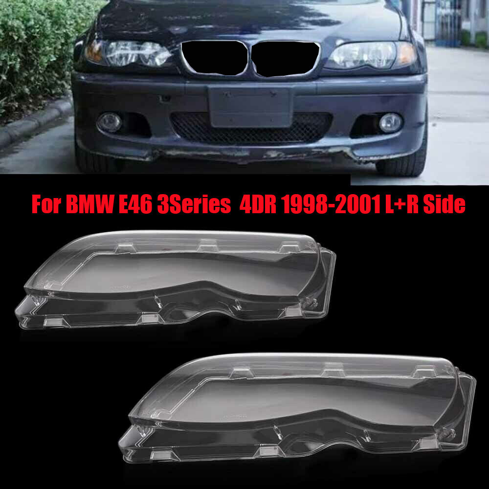 Pair Headlight Lens Covers L+R for BMW E46 3-Series 323i 325i 328i 4DR 1998-2001
