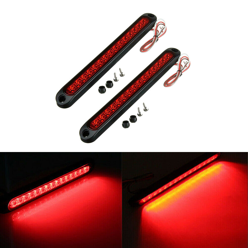 2 X 250MM 15 LED Red Sealed Trailer Truck RV Stop Tail Rear Brake Turn Light Bar