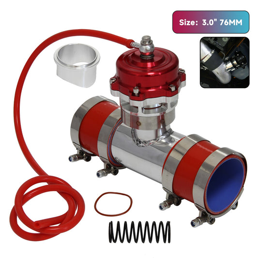 50MM 35PSI Boost V-Band Turbo Blow Off Valve BOV+3'' Flange Pipe Hose Kit Red