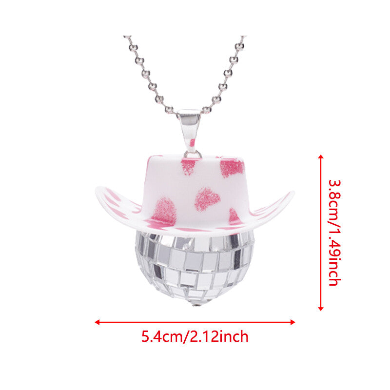 Cowboy Hat Disco Ball Car Ornamen Shiny Rearview Mirror Hanging Acessory Cow Red