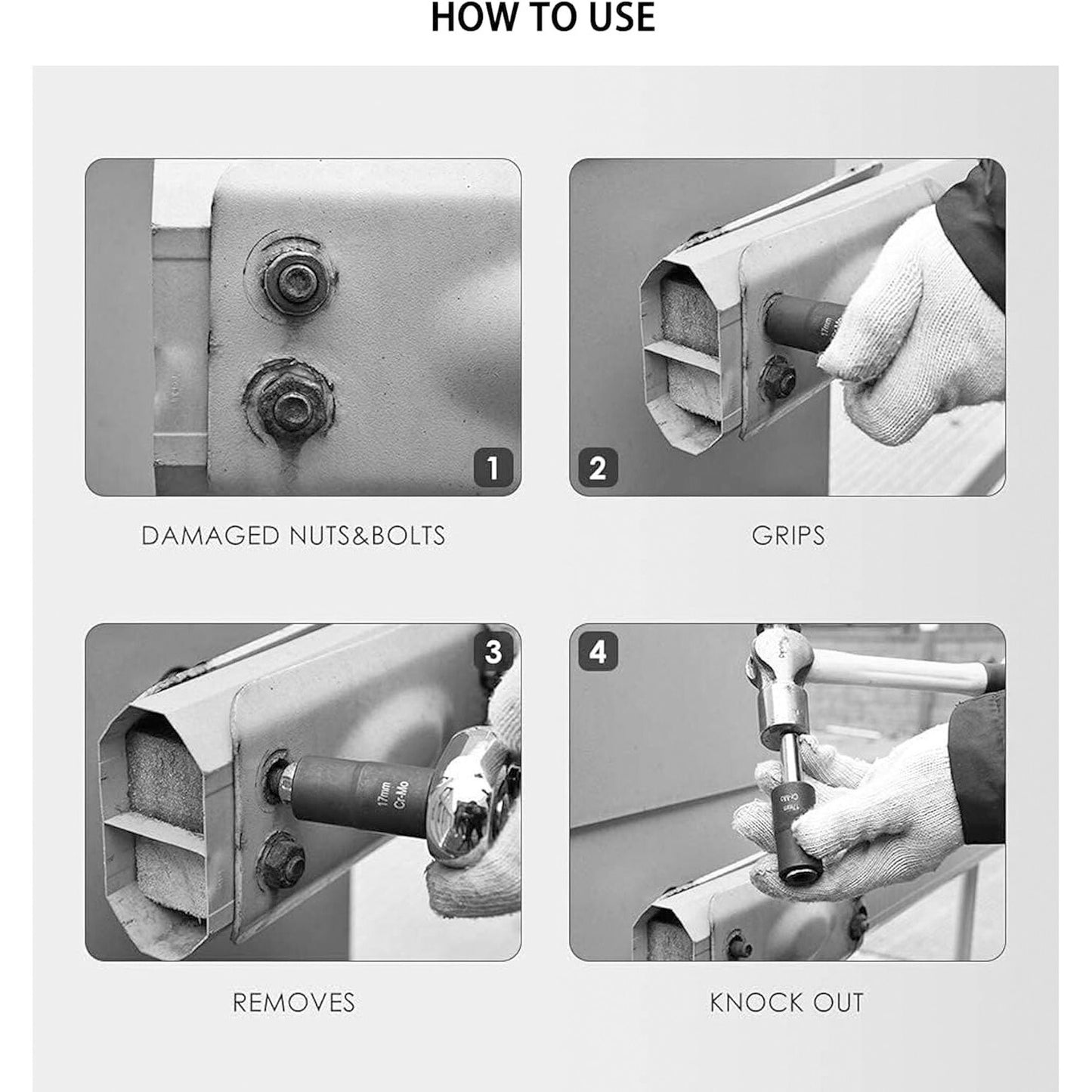 5-Piece 17-19-21-22mm Twill Pocket Set 1/2 Inch Drive Suitable for Wheel Lock Damage Removal