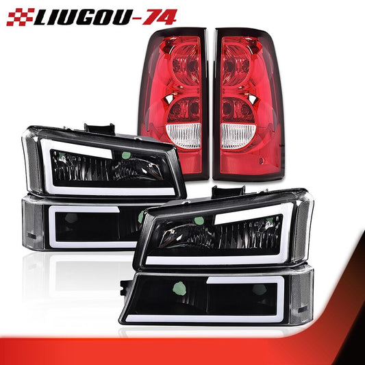 Suitable for 2003-07 SILVERADO AVALANCHE LED DRL headlights + taillights in black/clear.