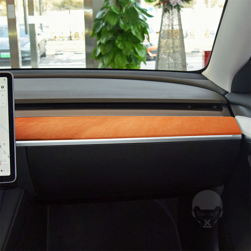 Soft Suede Orange Central Control Dashboard Panel Trim for Tesla Model 3 Y 2020+