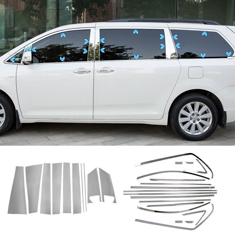 Stainless Car Window Molding W/Pillars Cover Trims For Toyot@a for Sienna 2011-2020