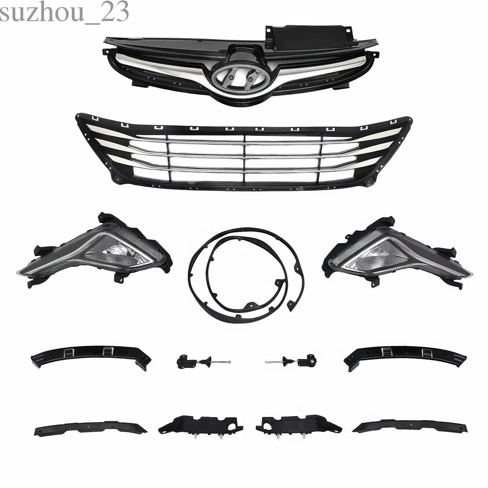 11PC for Elantra 2014-2016 Front Chrome Grille Mesh Fog lamps Bumper Bracket Kit