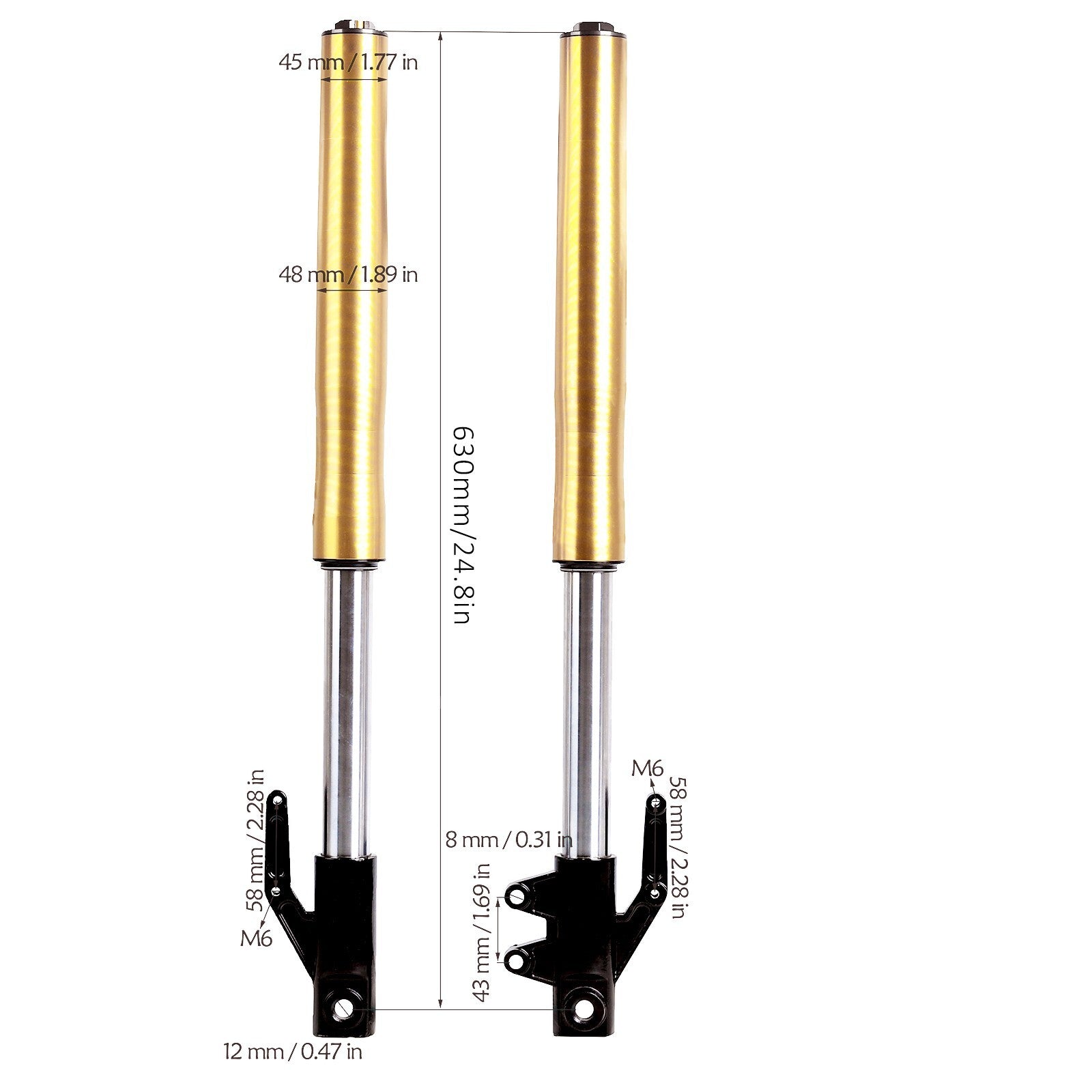 12mm axle, 45/48mm front fork, shock absorption, suspension, off-road bike SSR 70 (110cc/125cc)