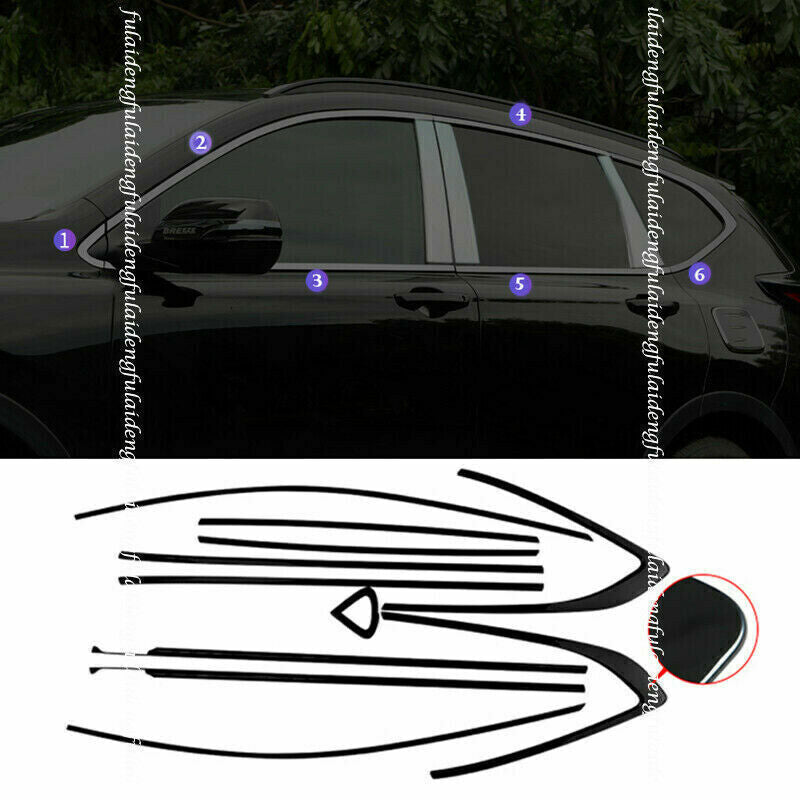 for Honda CRV CR-V 2017-2021 Glossy Black Stainless Car Window Strip Cover Trims