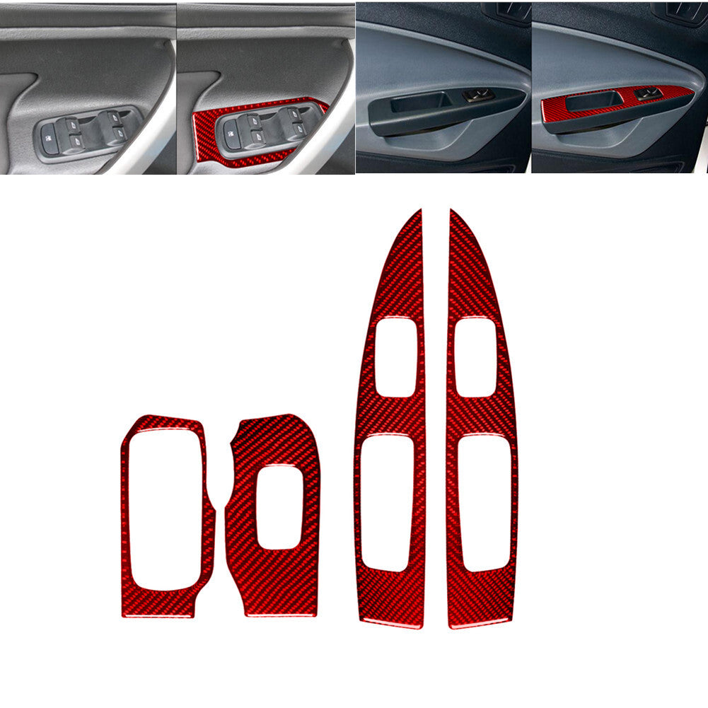 4Pcs Red Carbon Fiber Window Control Panel Cover Trim for Ford Fiesta 2011-2015