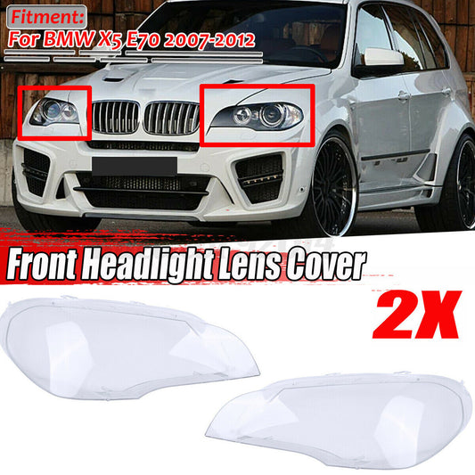 2x Front Headlight Lens Cover Lampshade Facelift for BMW X5 E70 2007-2012 Clear