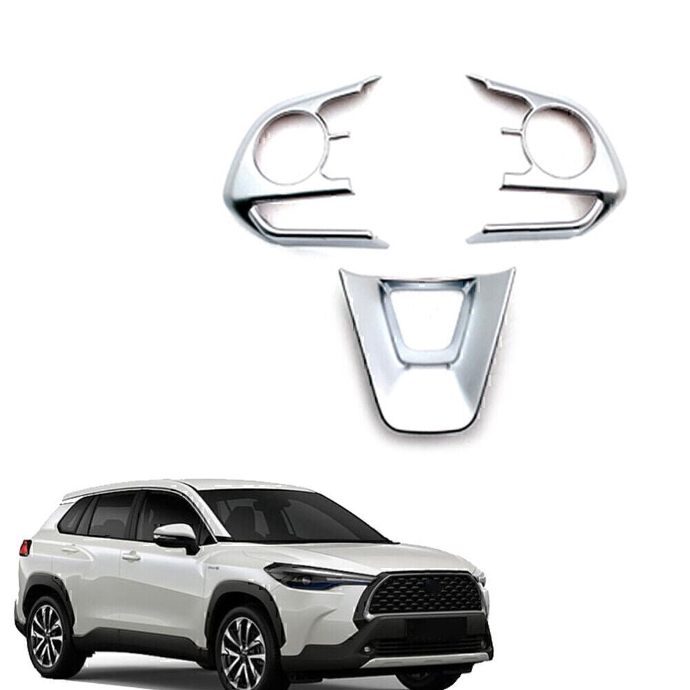 3pcs Steering Wheel Trim Cover Frame for Toyota for Corolla 2019-24 Matte Silver