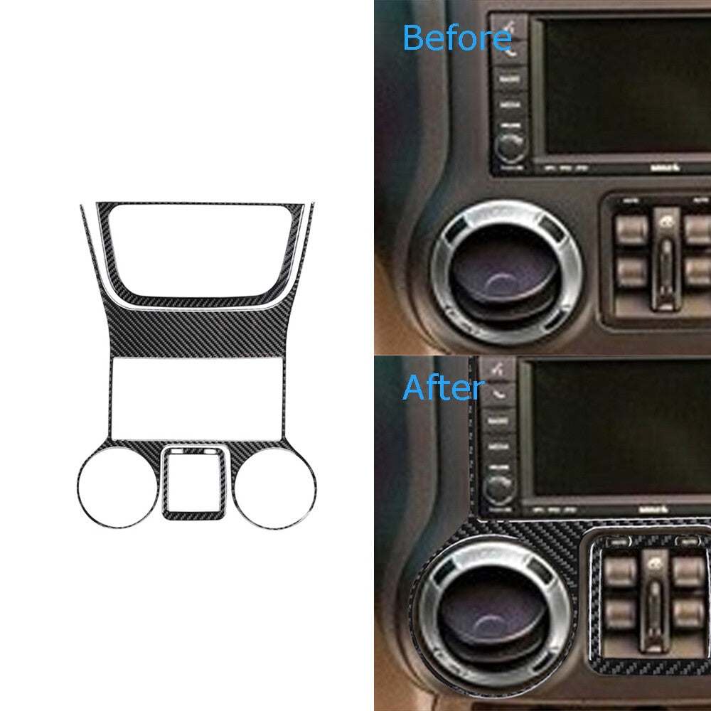 3Pcs Carbon Fiber CD Control Panel Cover Trim Type B for Jeep for Wrangler JK 11-17