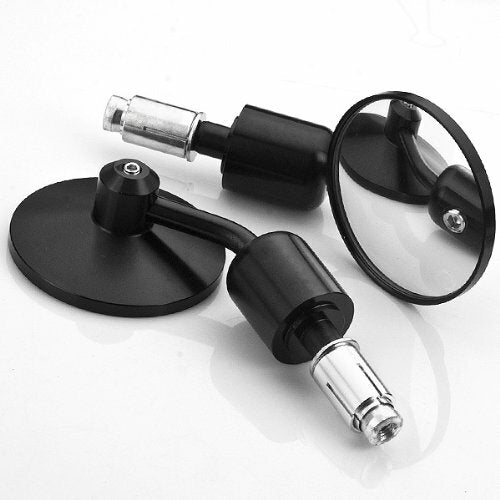 A pair of motorcycle handlebar end mirrors, side view, 7/8 22mm aluminum.