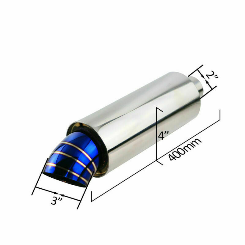 2 2in Inlet 3 Outlet Round High Flow Racing Exhaust Muffler Tip Burnt Blue