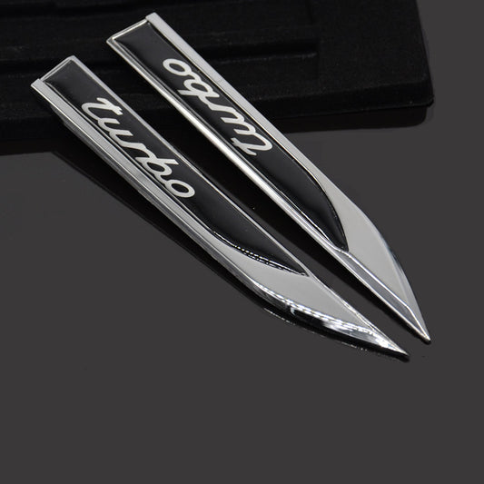 2 Pcs Turbo Motors Blade Decal Logo Emblems Badge Car Metal Dagger Stickers