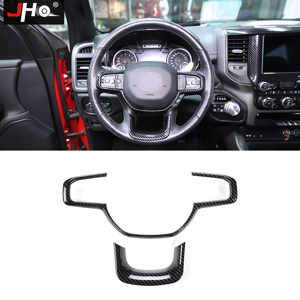 2pcs Steering Wheel Frame Trim Decor Cover for Dodge for Ram 1500 2019+ Carbon Fiber