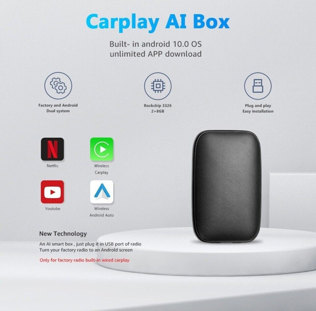 AI Box 2+8G CarPlay Wireless Android Quad-Core Automatic Adapter for Car Multimedia Video