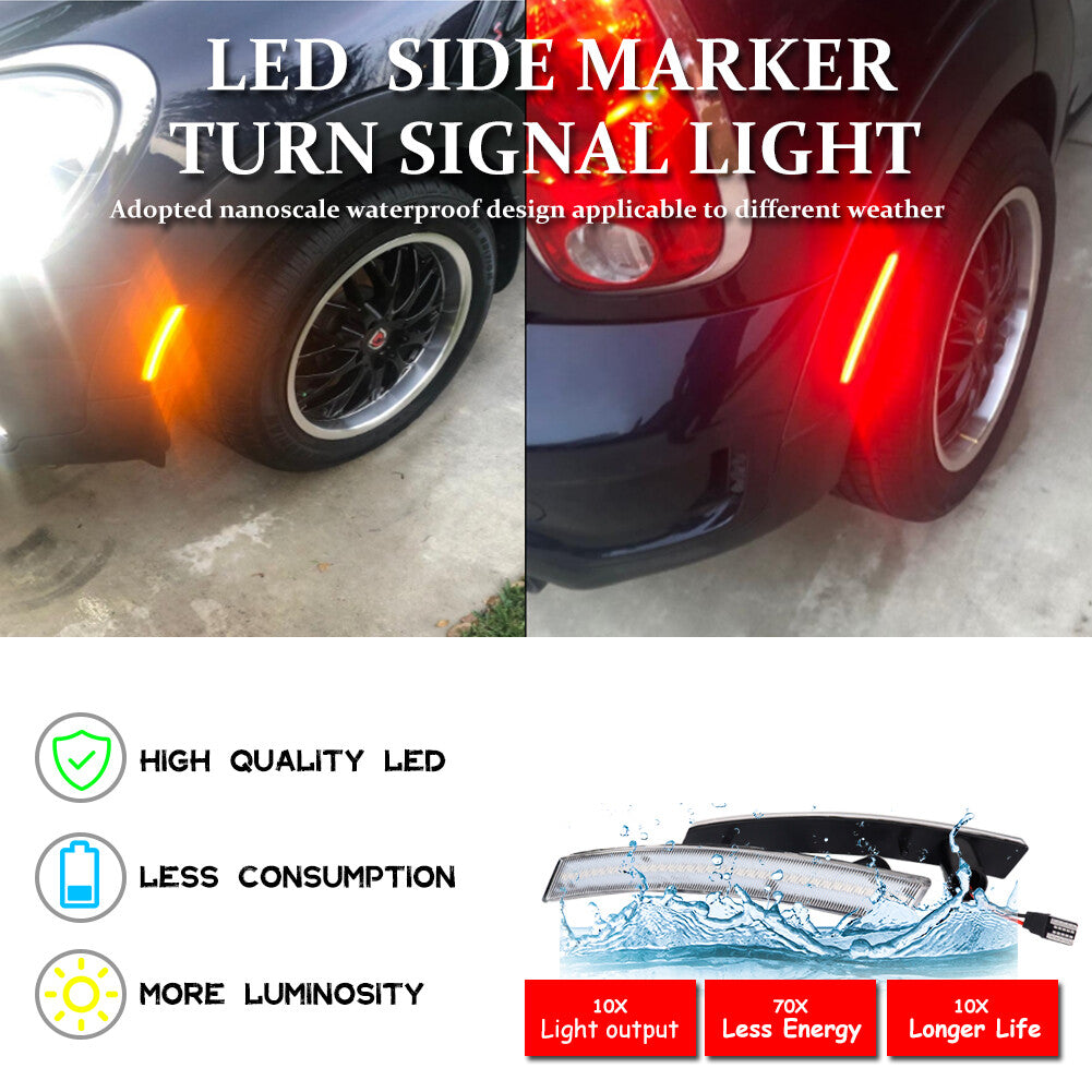 Transparent amber and red LED side marker lights for 02-08 for Mini Cooper R50 R52 R53