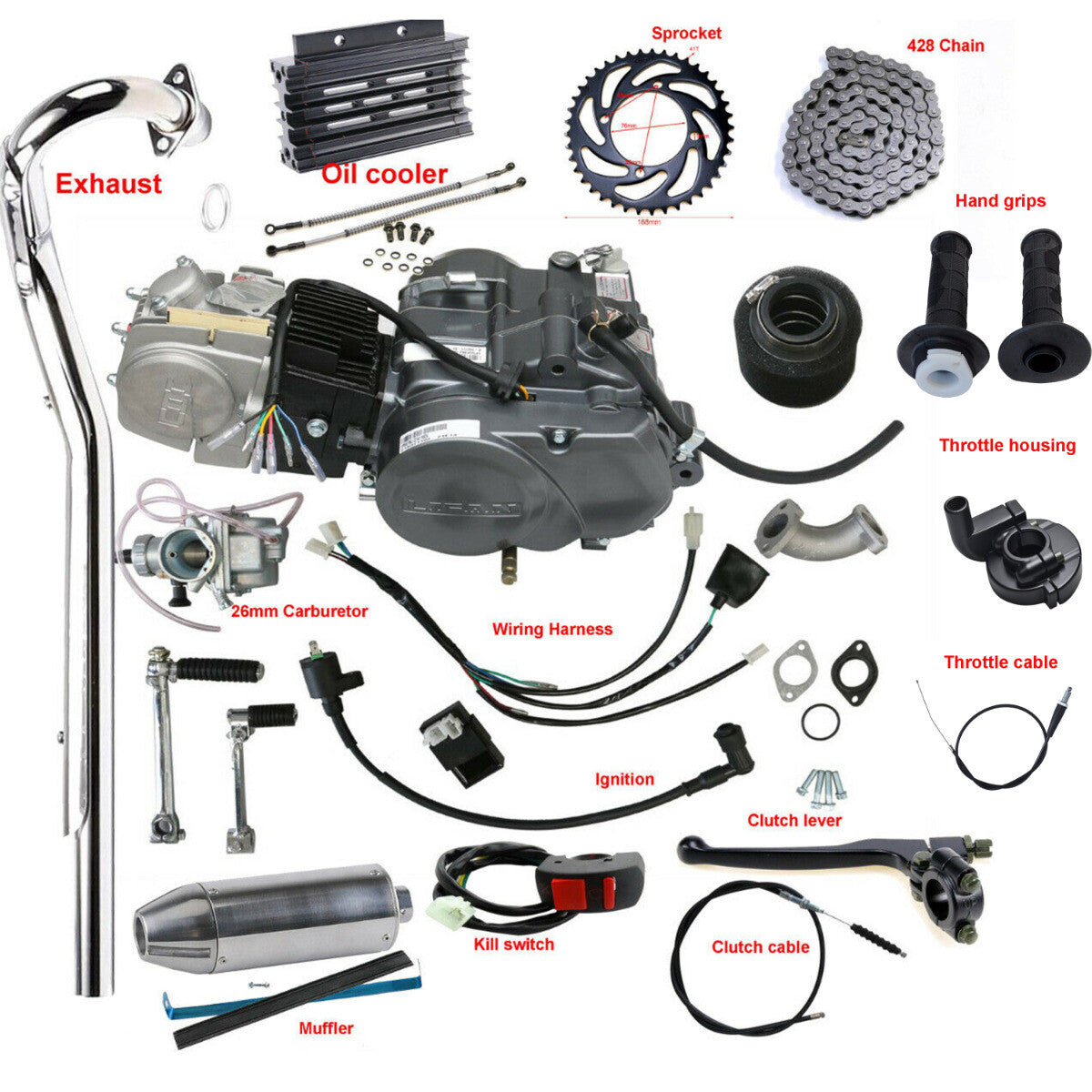 Racing for Lifan 140cc engine motor kit for Dirt Pit for mini bikes, including the Z50 Apollo RFZ 125