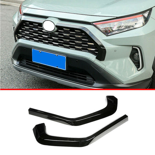 for Toyota RAV4 19-23 Black Front Center Mesh Grille Grill Strip Cover Trim 2PC