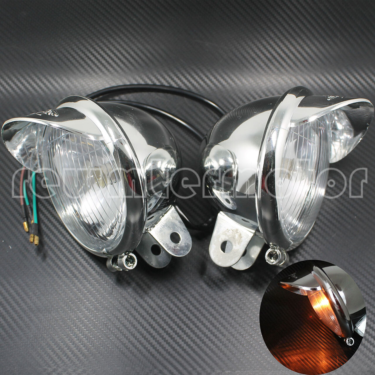 2x Fog Light Lamp Headlight Visor Motorcycle Universal Chrome ABS Plastic