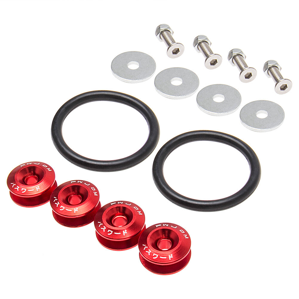 8-Piece Red JDM Quick-Release Fastener Bumper Car Trunk Fender Cover Kit