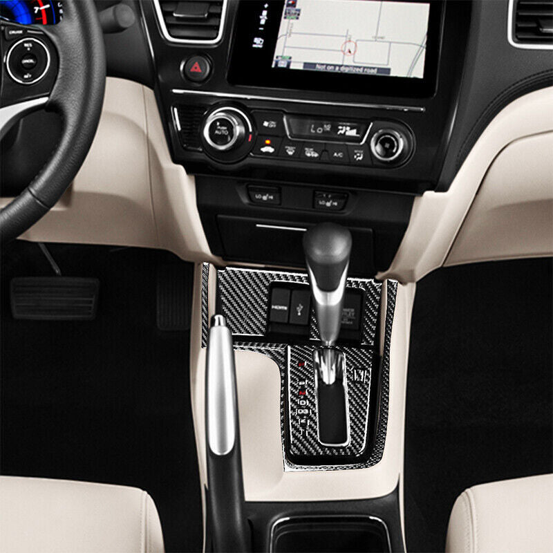 carbon fiber car gear shift cover trim for Honda for Civic 2013 - 2015 (September 2015)