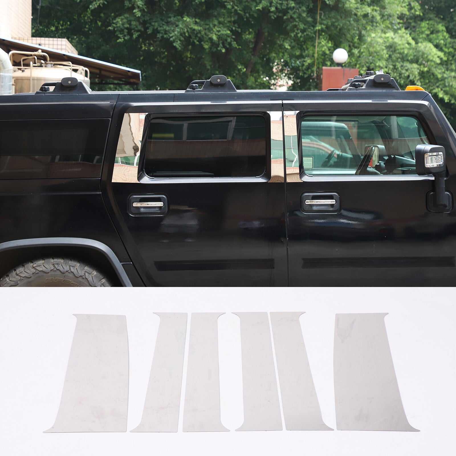 Silver Steel Window Center Pillar Cover Trim (8 Pieces) for Hummer H2 2003-2009