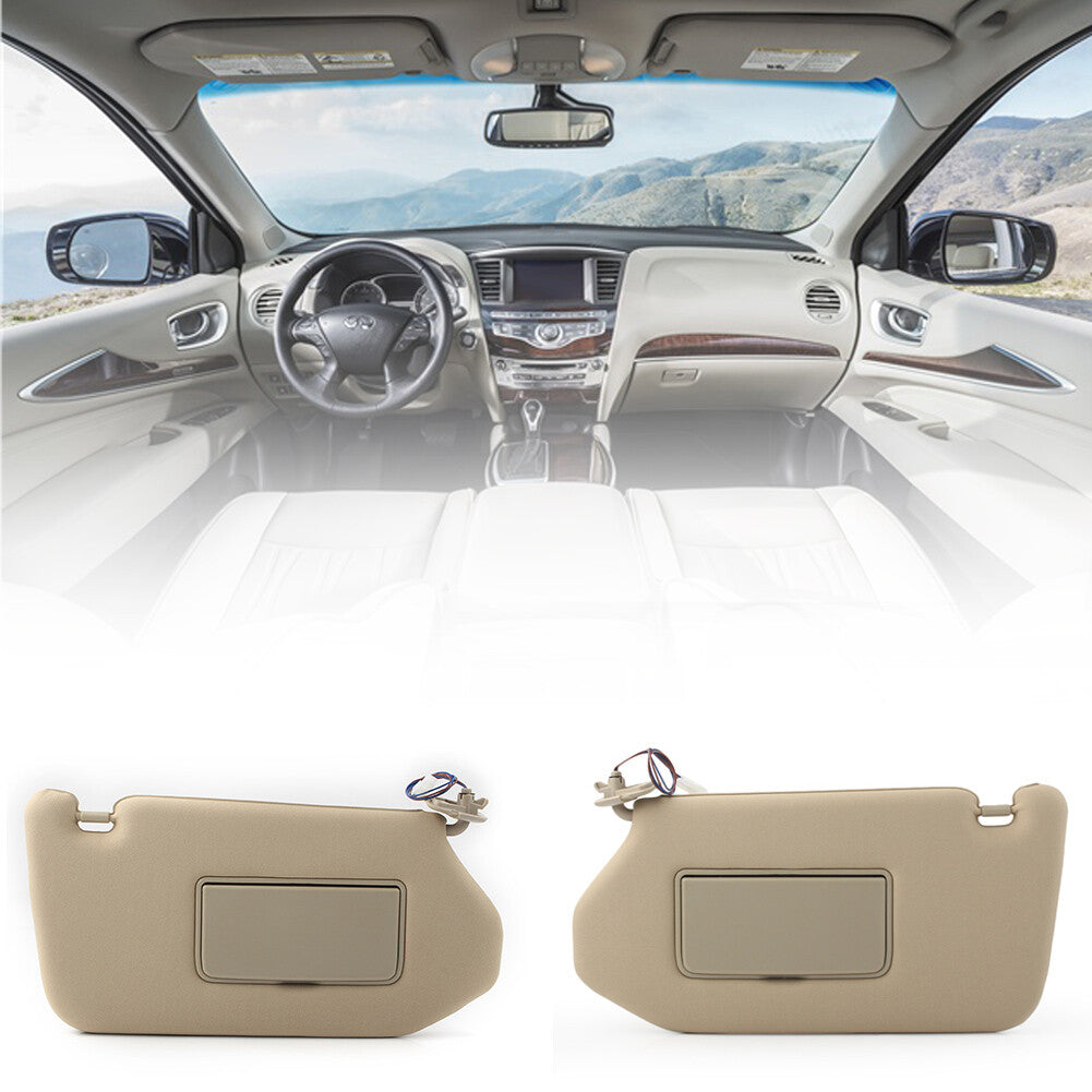 2x Sun Visor With Lamp Tan Fit 2013-2018 Pathfinder Fit 2014-2017 for Infiniti QX60