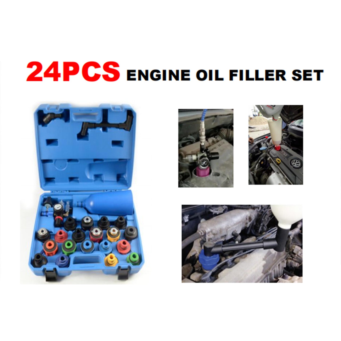 24pcs Car Truck Engine Oil Filler Funnel Filling Cooling Tool With 19 Adapter