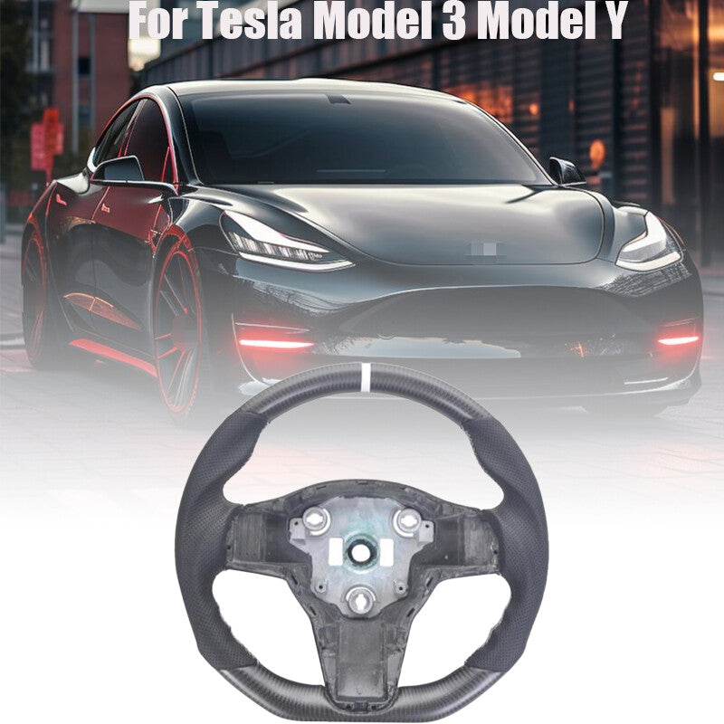 Unheated, genuine carbon fiber matte flat steering wheel for Tesla Model 3 Y