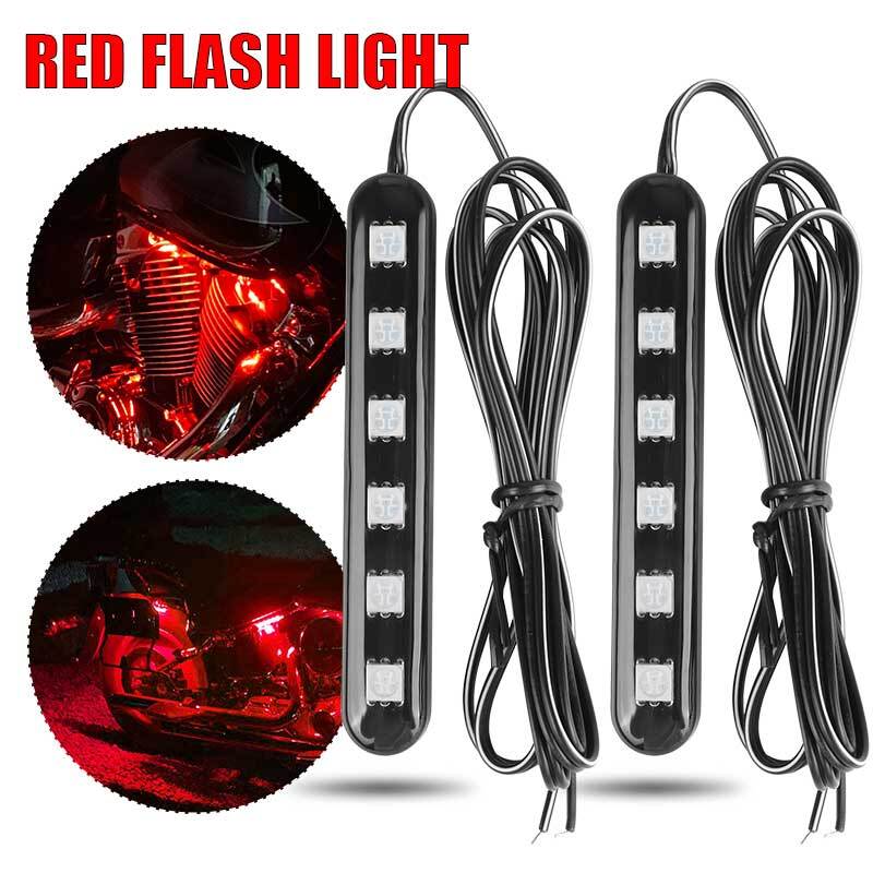 2X Red Motorcycle LED Strobe Flash Warning Brake Tail Light Strip Bar Universal