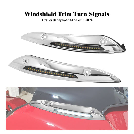 Chrome Aluminum Windshield Trim Turn Signals LED Light for Harley Road Glide 15+
