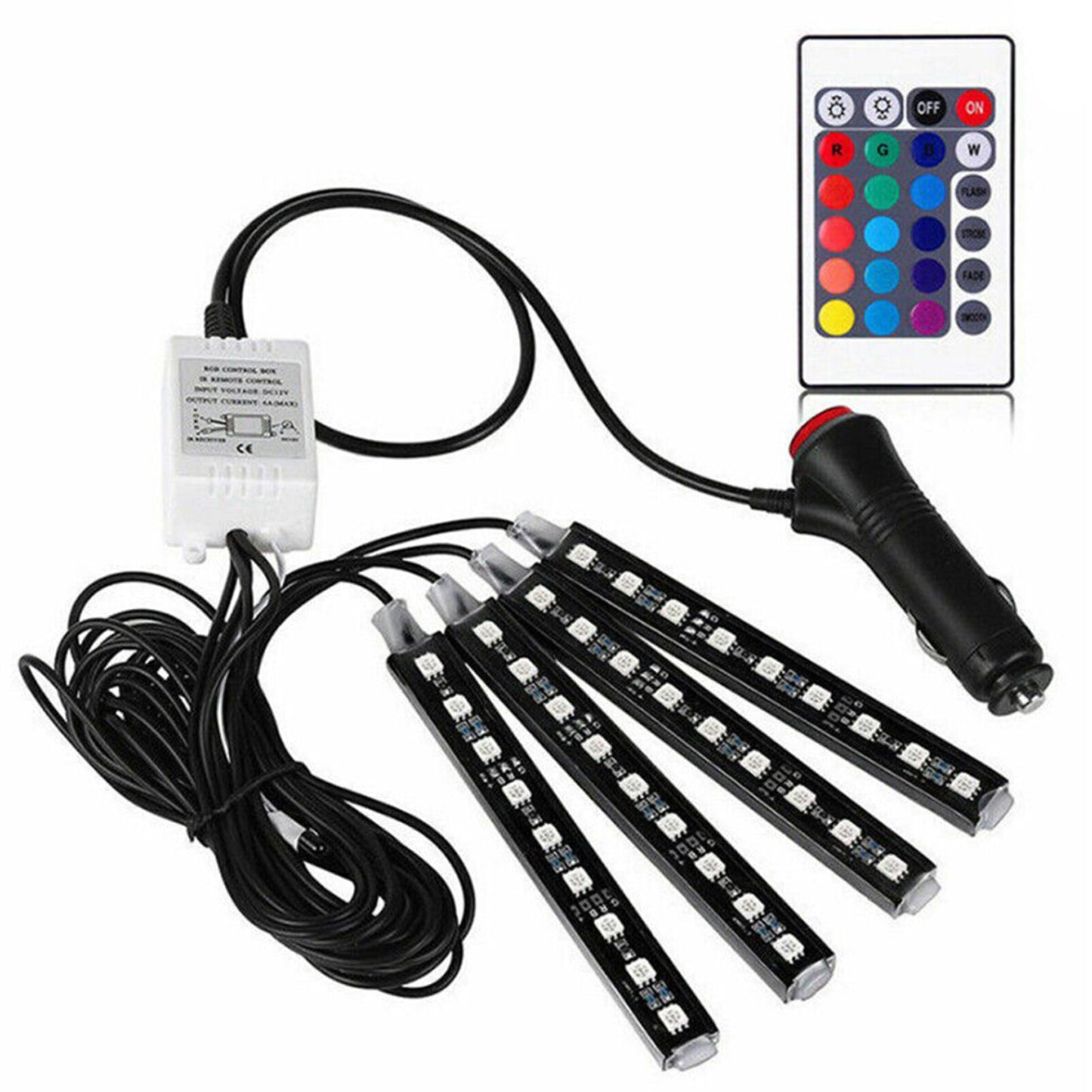 DC 12V Car RGB LED Interior Light Bar Floor Decorative Atmosphere Strip Lamp