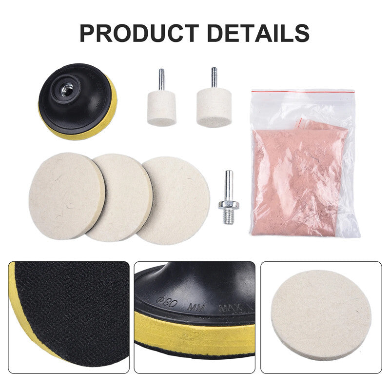 8Pcs Car Glass Screen Windows Cleaning Scratch Removal Polishing Backing Pad Kit