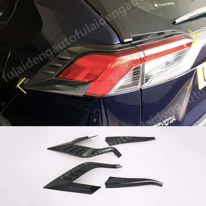 Carbon Fiber Texture Rear Tail Light Lamp Cover Trims for Toyota RAV4 2019-2023