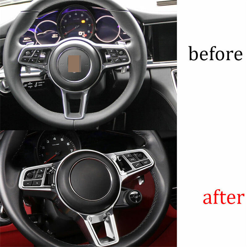 for Porsche for Panamera 2017+ for Cayenne 2018+ Steering Wheel Button Trim ABS Silver¡Á3