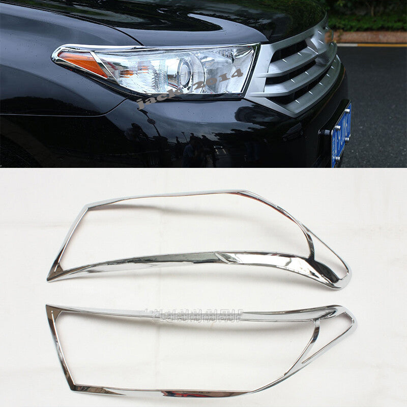 2PCS Cover Trim Chrome Car Front Headlight Lamp for Toyota Highlander 2011-2013