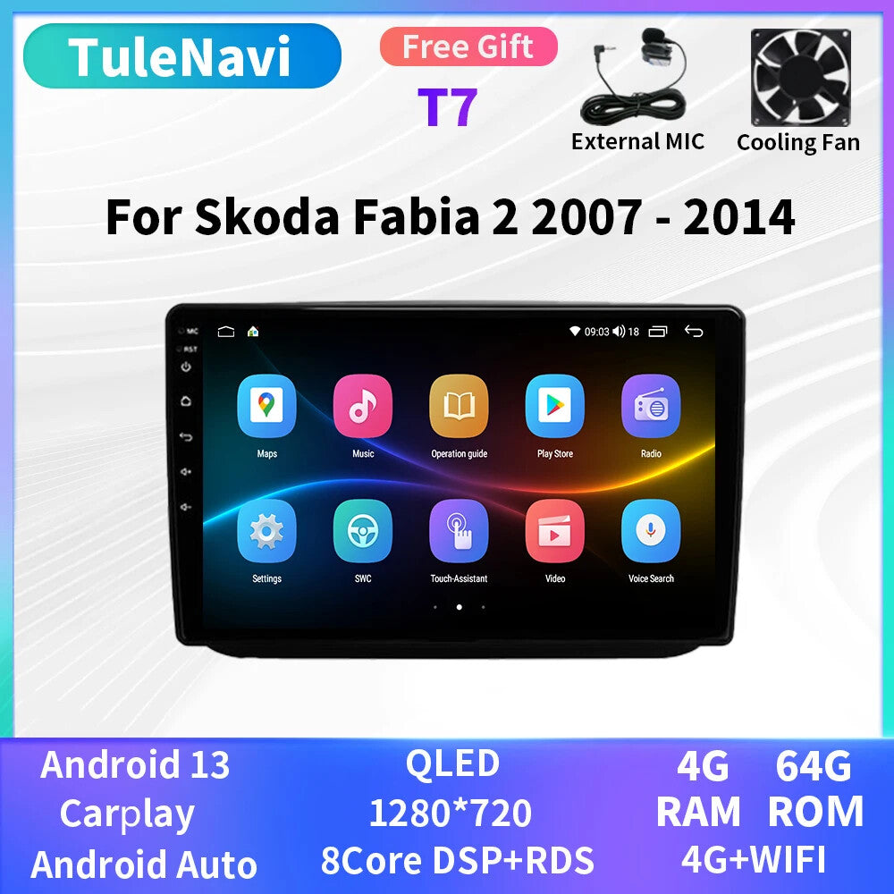 for Skoda Fabia 2 2007-2014 Multimedia Android Autoradio Car Radio GPS Player 4G