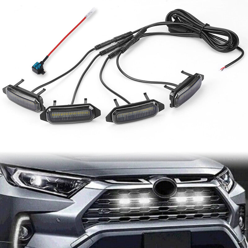 4X Style Front Grille White LED Light Grill Kit for Toyota RAV4 2019-2022