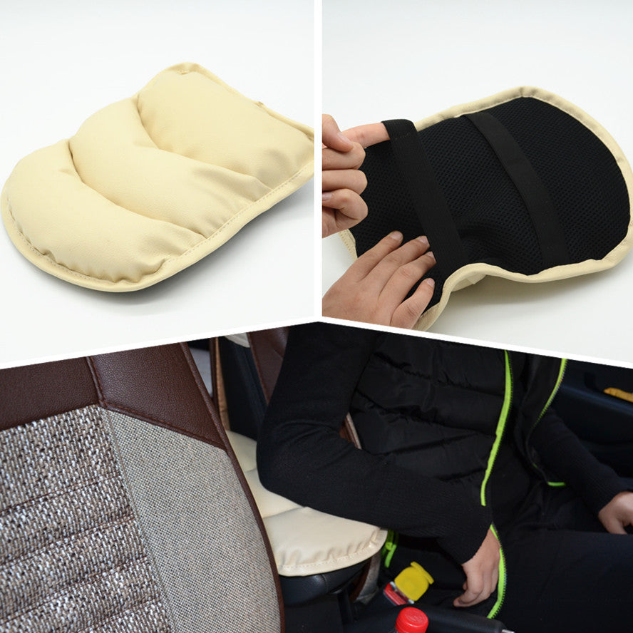 Beige PU Leather Car Center Armrest Console Soft Pad Cover Cushion Durable Mat