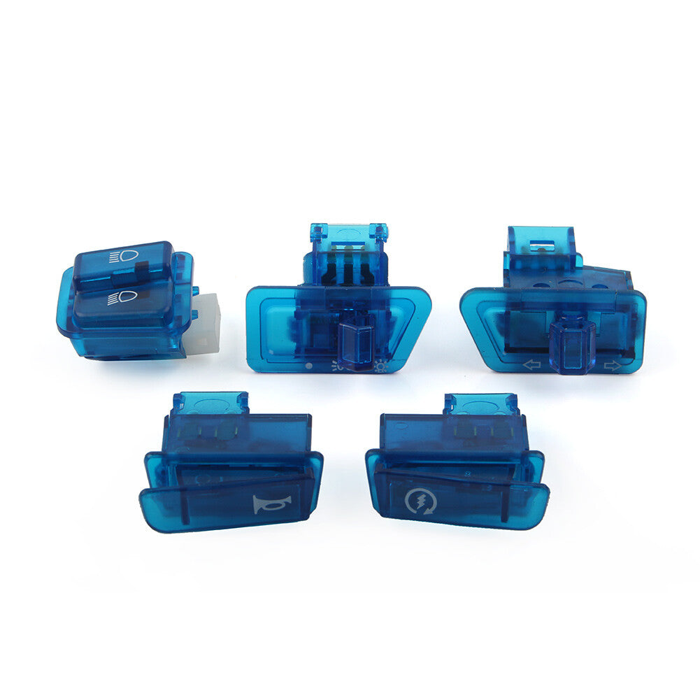 5pcs Scooter Start Horn Turn Signal Headlight High Low Switch Housing Caps Blue