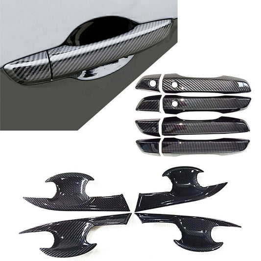 Carbon Fiber Style Door Handle Bowl Cover Kit Keyless for Honda for Civic 2016-2019